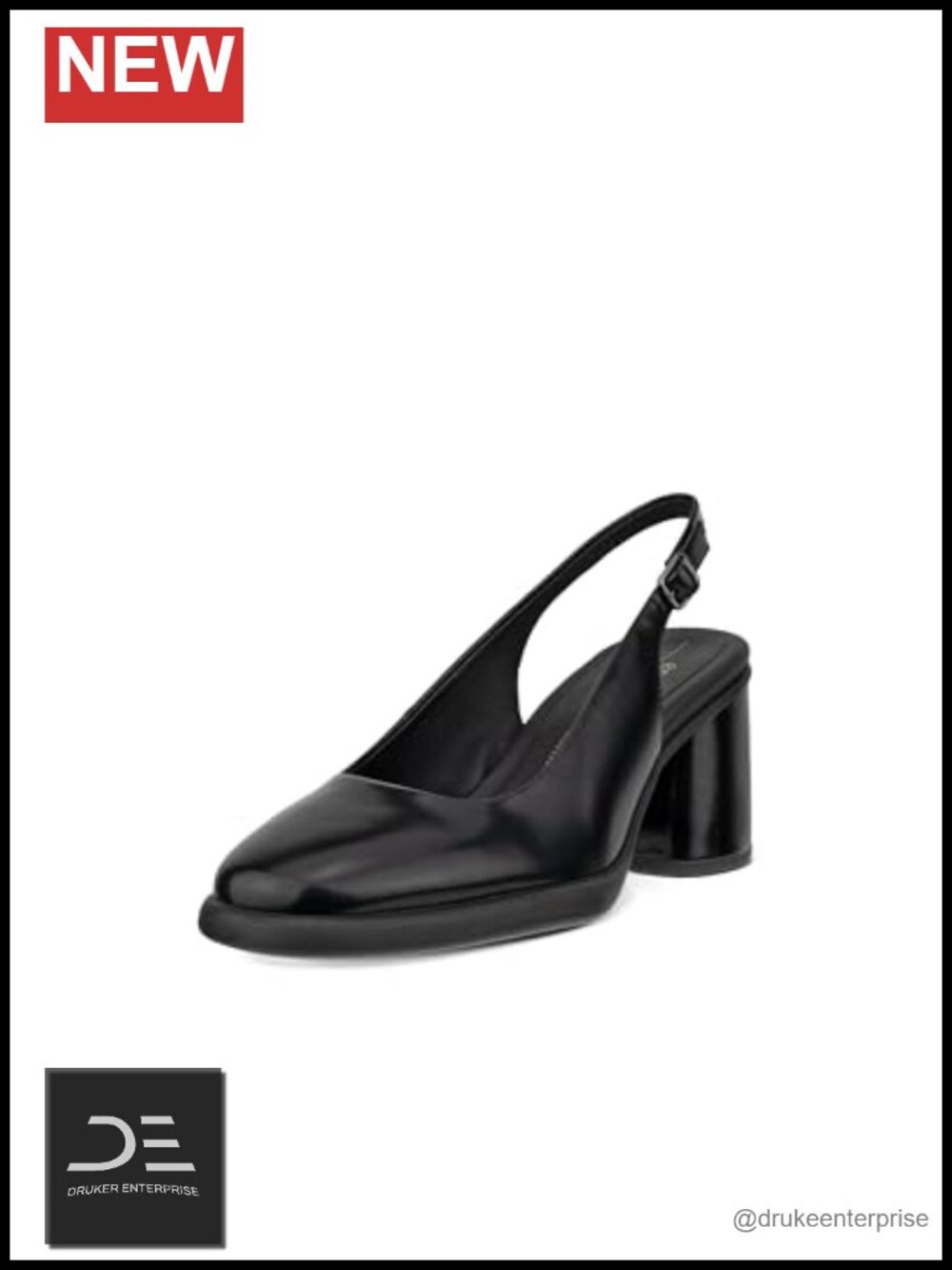 ECCO Leather Slingback Pump 2.2" Heel Adjustable Strap Padded Footbed